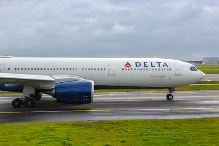 Amsterdam, Netherlands - May 21, 2021: Delta Air Lines Airbus A330-900neo airplane at Amsterdam Schiphol airport (AMS) in the Netherlands.のeditorial素材