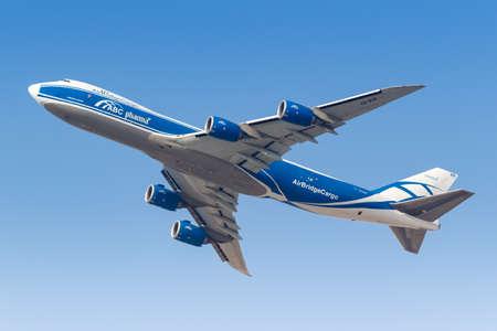 Dubai, United Arab Emirates - May 22, 2021: AirBridgeCargo Boeing 747-8F airplane at Dubai airport (DXB) in the United Arab Emirates.のeditorial素材