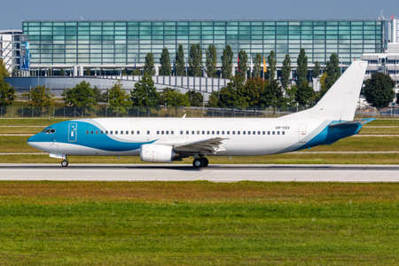 Munich, Germany - September 9, 2021: Jonika Boeing 737-400 airplane at Munich airport (MUC) in Germany.のeditorial素材