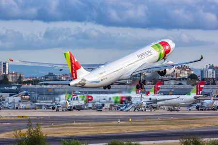 Lisbon, Portugal - September 24, 2021: TAP Air Portugal Airbus A330-900neo airplane at Lisbon airport (LIS) in Portugal.のeditorial素材