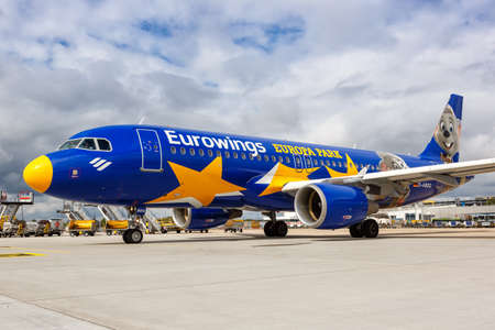 Stuttgart, Germany - September 11, 2021: Eurowings Airbus A320 airplane in the Europa Park special livery at Stuttgart airport (STR) in Germany.のeditorial素材
