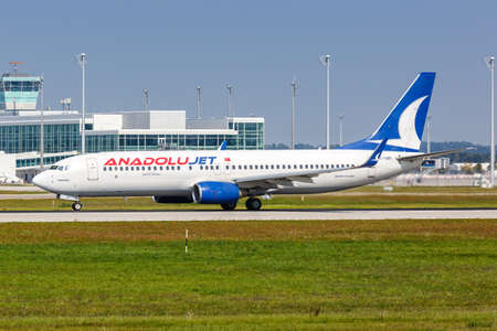 Munich, Germany - September 9, 2021: AnadoluJet Boeing 737-800 airplane at Munich airport (MUC) in Germany.のeditorial素材