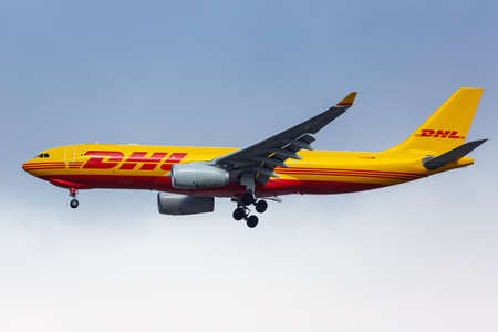 New York, United States - February 29, 2020: DHL European Air Transport Airbus A330-200F airplane at New York JFK airport in the United States.のeditorial素材