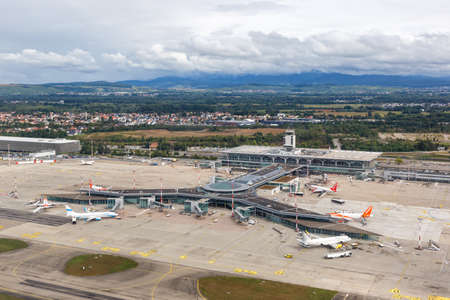 Mulhouse, France - September 20, 2021: Aerial photo of EuroAirport Airport (EAP) in France.のeditorial素材