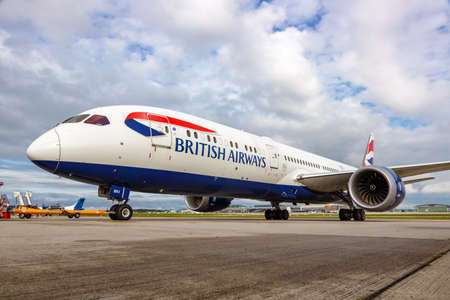 Stuttgart, Germany - September 11, 2021: British Airways Boeing 787-9 Dreamliner airplane at Stuttgart airport (STR) in Germany.のeditorial素材