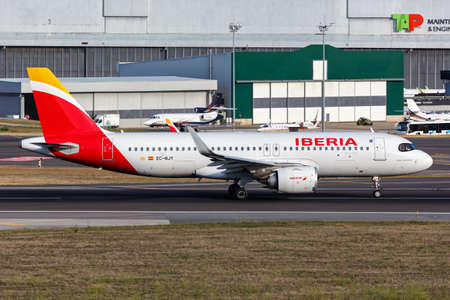 Lisbon, Portugal - September 24, 2021: Iberia Airbus A320neo airplane at Lisbon airport (LIS) in Portugal.のeditorial素材