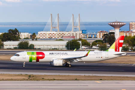 Lisbon, Portugal - September 24, 2021: TAP Air Portugal Airbus A321neo airplane at Lisbon airport (LIS) in Portugal.のeditorial素材