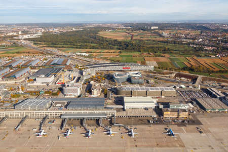 Stuttgart, Germany - October 20, 2021: Aerial view of Stuttgart Airport in Germany.のeditorial素材