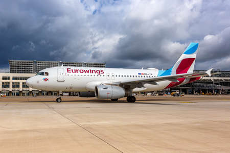 Stuttgart, Germany - September 11, 2021: Eurowings Airbus A319 airplane at Stuttgart airport (STR) in Germany.のeditorial素材
