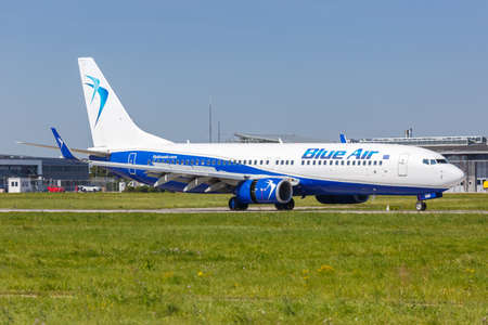 Stuttgart, Germany - September 8, 2021: Blue Air Boeing 737-800 airplane at Stuttgart airport (STR) in Germany.のeditorial素材