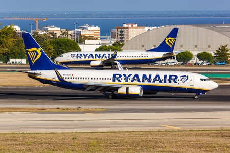 Lisbon, Portugal - September 24, 2021: Ryanair Boeing 737-800 airplanes at Lisbon airport (LIS) in Portugal.のeditorial素材