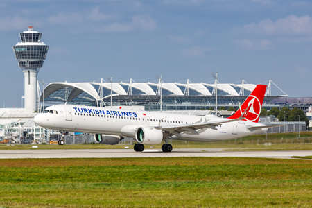 Munich, Germany - September 9, 2021: Turkish Airlines Airbus A321neo airplane at Munich airport (MUC) in Germany.のeditorial素材