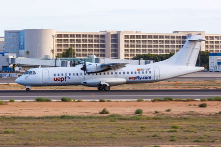Palma de Mallorca, Spain - October 23, 2021: Oops! Fly ATR 72-200 airplane at Palma de Mallorca airport (PMI) in Spain.のeditorial素材