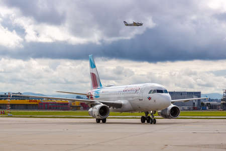 Stuttgart, Germany - September 11, 2021: Eurowings Airbus A319 airplane at Stuttgart airport (STR) in Germany.のeditorial素材