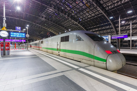 Berlin, Germany - April 22, 2021: ICE 1 high-speed train at Berlin main railway station Hauptbahnhof Hbf in Germany.のeditorial素材