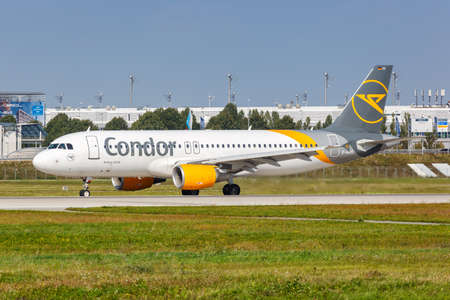 Munich, Germany - September 9, 2021: Condor Airbus A320 airplane at Munich airport (MUC) in Germany.のeditorial素材