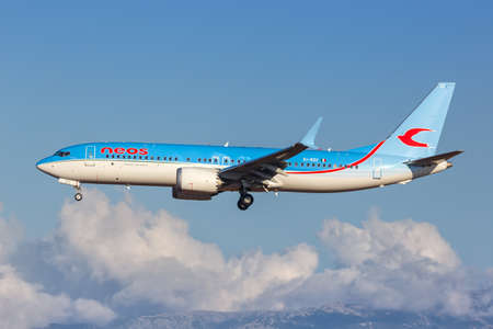 Palma de Mallorca, Spain - October 25, 2021: Neos Boeing 737 MAX 8 airplane at Palma de Mallorca airport (PMI) in Spain.のeditorial素材