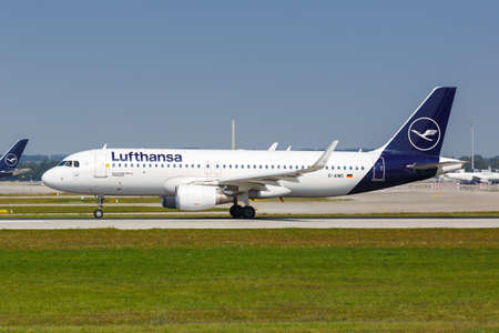 Munich, Germany - September 9, 2021: Lufthansa Airbus A320 airplane at Munich airport (MUC) in Germany.のeditorial素材