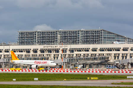 Stuttgart, Germany - September 11, 2021: Pegasus Airbus A320neo airplane at Terminal 1 at Stuttgart airport (STR) in Germany.のeditorial素材