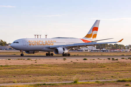 Palma de Mallorca, Spain - October 23, 2021: Sunclass Airlines Airbus A330-200 airplane at Palma de Mallorca airport (PMI) in Spain.のeditorial素材
