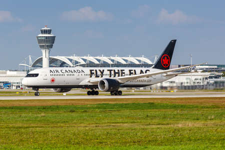 Munich, Germany - September 9, 2021: Air Canada Boeing 787-9 Dreamliner airplane with the Fly The Flag special livery at Munich airport (MUC) in Germany.のeditorial素材