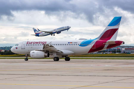 Stuttgart, Germany - September 11, 2021: Eurowings Airbus A319 airplane at Stuttgart airport (STR) in Germany.のeditorial素材
