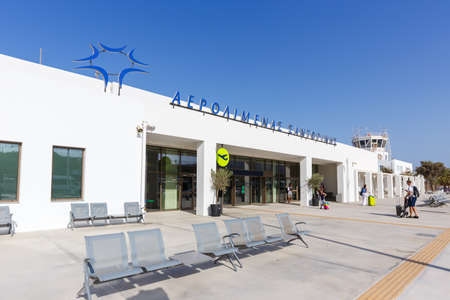 Santorini, Greece - August 4, 2021: Terminal of Santorini airport (JTR) in Greece.のeditorial素材