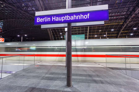 Berlin, Germany - April 22, 2021: ICE high-speed train at Berlin main railway station Hauptbahnhof Hbf in Germany.のeditorial素材