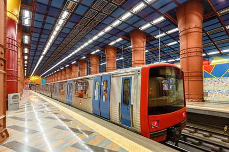 Lisbon, Portugal - September 24, 2021: Lisbon Lisboa Metro Underground Station Olaias in Portugal.のeditorial素材