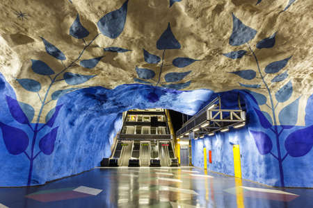 Stockholm, Sweden - June 26, 2013: Artistic Metro station T-Centralen of tunnelbana underground subway in Stockholm, Sweden.のeditorial素材