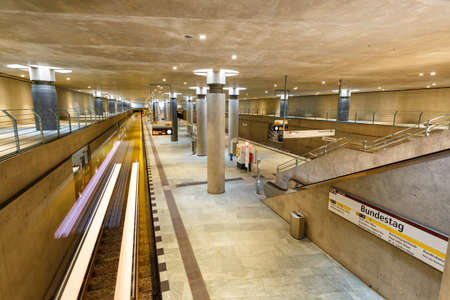 Berlin, Germany - April 23, 2021: Metro U-Bahn underground station Bundestag in Berlin, Germany.のeditorial素材