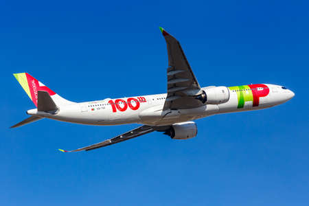 Lisbon, Portugal - September 23, 2021: TAP Air Portugal Airbus A330-900neo airplane at Lisbon airport (LIS) in Portugal.のeditorial素材