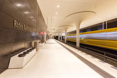 Berlin, Germany - April 23, 2021: Metro U-Bahn Underground station Rotes Rathaus in Berlin, Germany.のeditorial素材