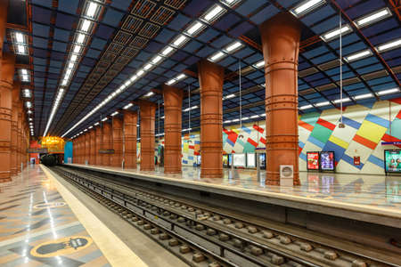 Lisbon, Portugal - September 24, 2021: Lisbon Lisboa Metro Underground Station Olaias in Portugal.のeditorial素材