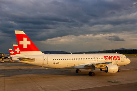Zurich, Switzerland - July 22, 2020: Swiss Airbus A320 airplane at Zurich airport (ZRH) in Switzerland.のeditorial素材