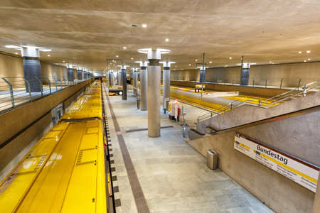 Berlin, Germany - April 23, 2021: Metro U-Bahn underground station Bundestag in Berlin, Germany.のeditorial素材