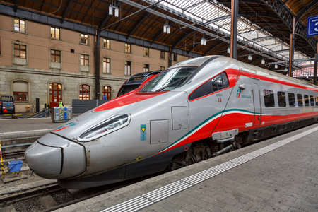 Basel, Switzerland - September 20, 2021: Alstom Trenitalia ETR 610 high-speed train at Basel SBB Railway Station in Switzerland.のeditorial素材