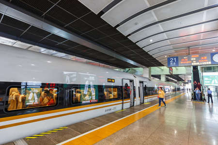 Beijing, China - September 29, 2019: Fuxing type high speed train high-speed at South railway...