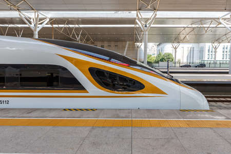 Tianjin, China - September 29, 2019: Fuxing type high speed train high-speed at Tianjin railway station in Tianjin, China.のeditorial素材