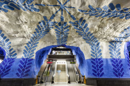 Stockholm, Sweden - June 26, 2013: Artistic Metro station T-Centralen of tunnelbana underground subway in Stockholm, Sweden.のeditorial素材