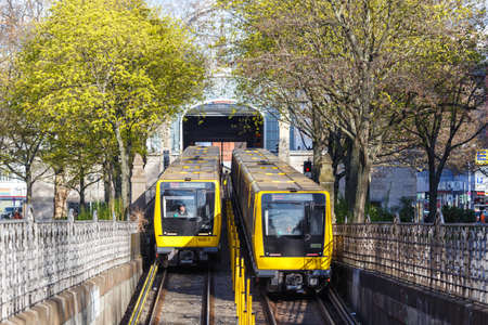 Berlin, Germany - April 23, 2021: Metro U-Bahn Underground train trains IK type at Nollendorfplatz square in Berlin, Germany.のeditorial素材