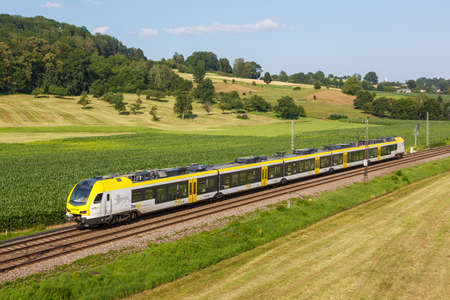Uhingen, Germany - July 21, 2021: Regional train from bwegt operated by GoAhead in Uhingen, Germany.のeditorial素材