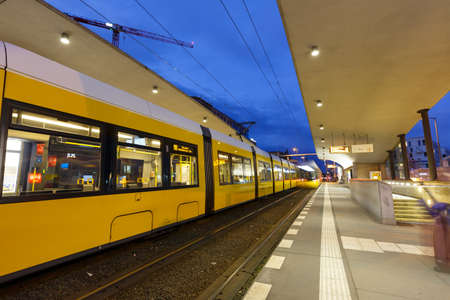 Berlin, Germany - April 22, 2021: Tram Bombardier Flexity light rail public transport Hauptbahnhof main station in Berlin, Germany.のeditorial素材