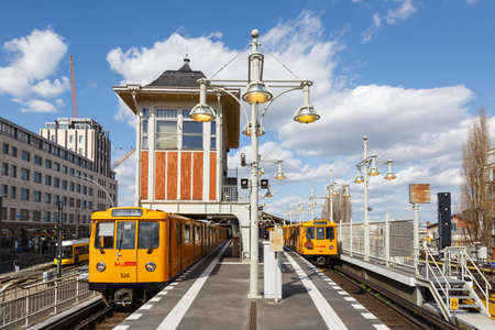 Berlin, Germany - April 23, 2021: Metro U-Bahn Underground at station Warschauer Strasse in Berlin, Germany.のeditorial素材