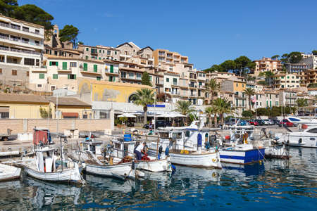 Port de Soller town on Mallorca marina with boats travel traveling holidays vacation city in Spainのeditorial素材