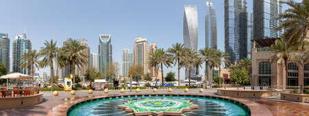 Dubai Marina and Harbor skyline architecture wealth luxury travel in United Arab Emirates panorama modernのeditorial素材