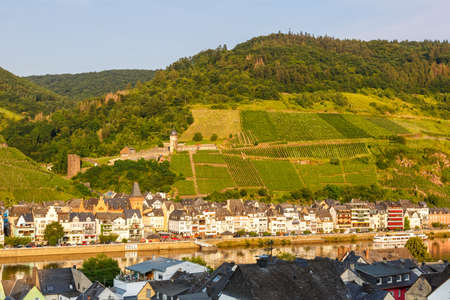 Zell an der Mosel town at Moselle river with vineyards wine in Germany natureのeditorial素材