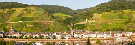 Zell an der Mosel town at Moselle river with vineyards wine panorama in Germany natureのeditorial素材