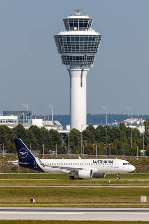 Munich, Germany - September 9, 2021: Lufthansa Airbus A320neo airplane at Munich airport (MUC) in Germany.のeditorial素材