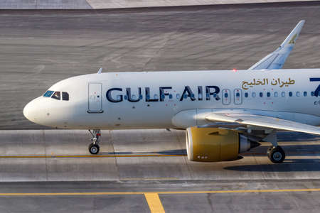Dubai, United Arab Emirates - May 27, 2021: Gulf Air Airbus A320neo airplane at Dubai International Airport (DXB) in the United Arab Emirates.のeditorial素材